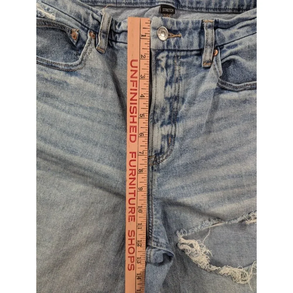 American Eagle Jeans Womens Size 12 Blue Destressed Curvy 90s Straight Whiskers - Picture 8 of 16